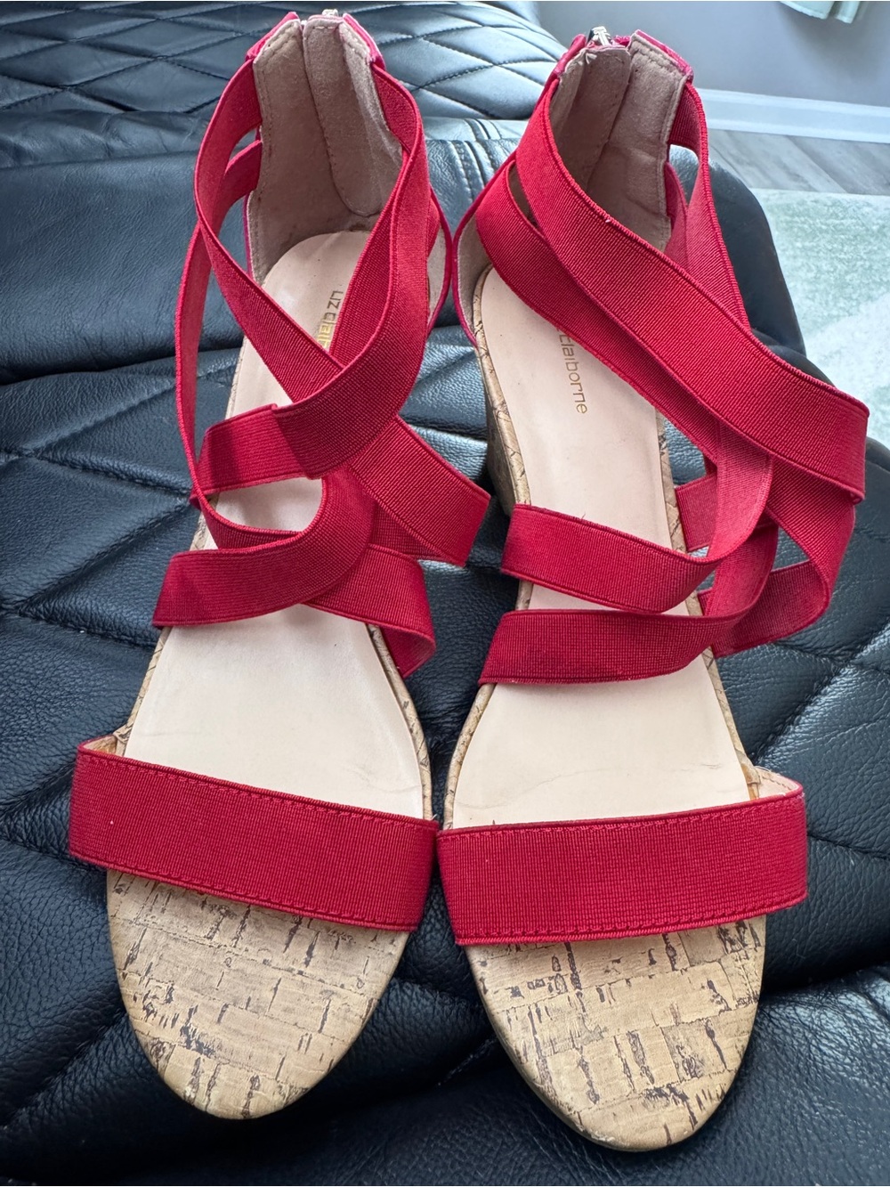 Liz Claiborne Red Strappy Cork-Style Wedge Sandals